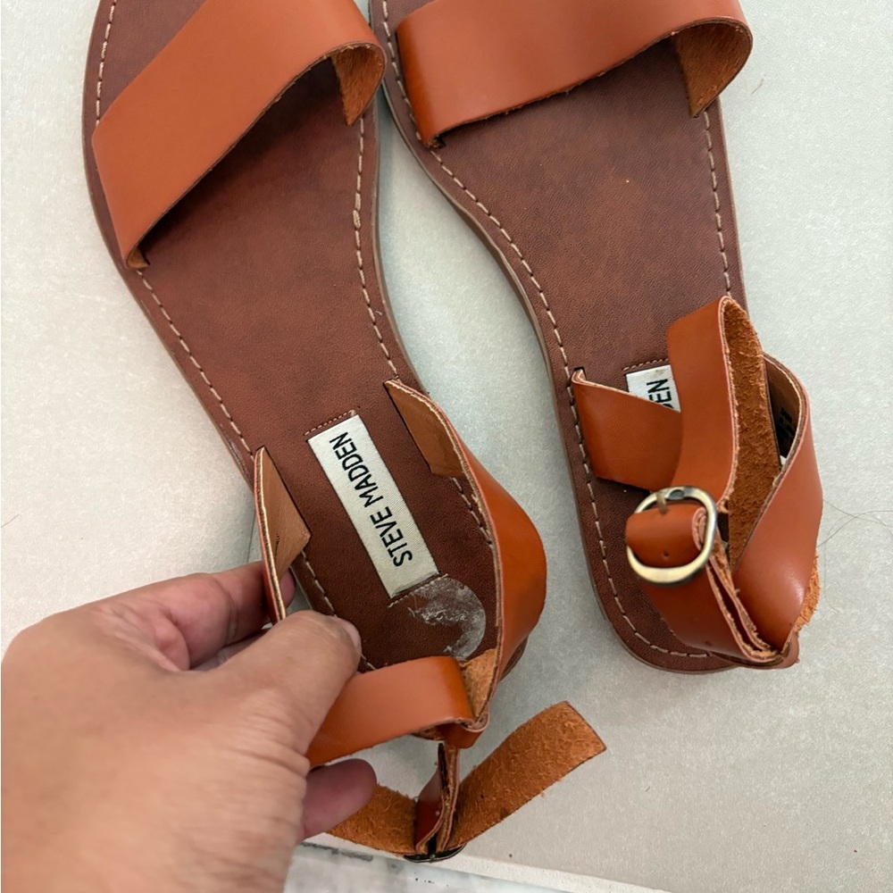 Steve Madden Tan Leather Sandals - Picture 2 of 3